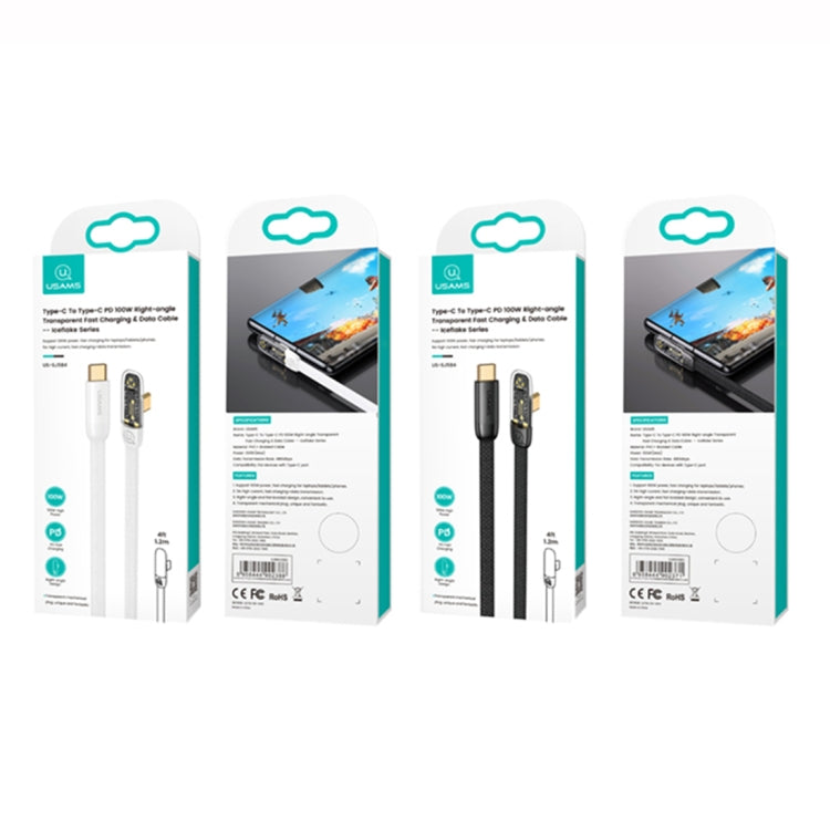 USAMS US-SJ587 PD 100W Iceflake Series Type-C to Type-C Right Angle Transparent Fast Charge Data Cable, Cable Length:2m(Black) - USB-C & Type-C Cable by USAMS | Online Shopping South Africa | PMC Jewellery | Buy Now Pay Later Mobicred