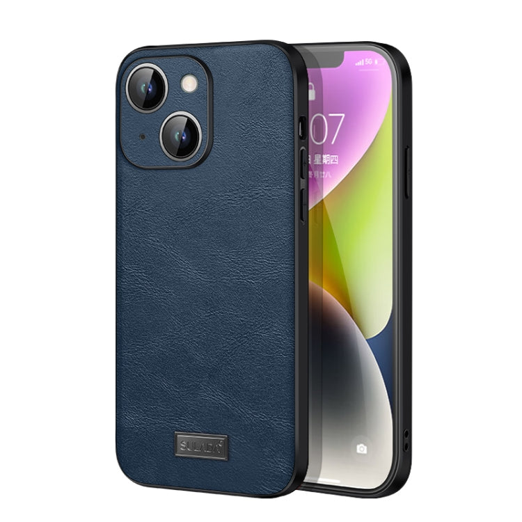For iPhone 14 Plus SULADA Shockproof TPU + Handmade Leather Phone Case(Blue) - free shipping - PMC TechLife - Order now!
