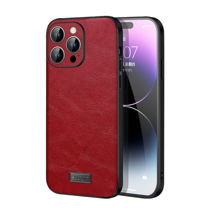 For iPhone 14 Pro Max SULADA Shockproof TPU + Handmade Leather Phone Case(Red) - iPhone 14 Pro Max Cases by SULADA | Online Shopping South Africa | PMC Jewellery