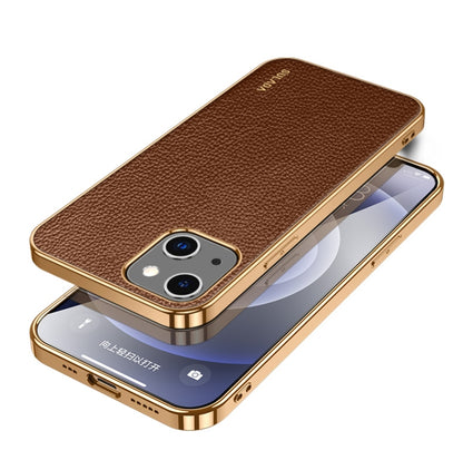 For iPhone 14 SULADA Shockproof TPU + Handmade Leather Phone Case(Borwn) - iPhone 14 Cases by SULADA | Online Shopping South Africa | PMC Jewellery