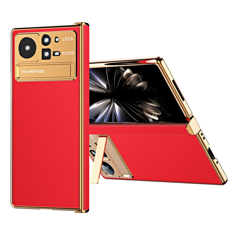 For Xiaomi Mix Fold 2 Electroplated Frame Plain Leather Phone Case(Red) - Xiaomi Cases by PMC TechLife | Online Shopping South Africa | PMC TechLife
