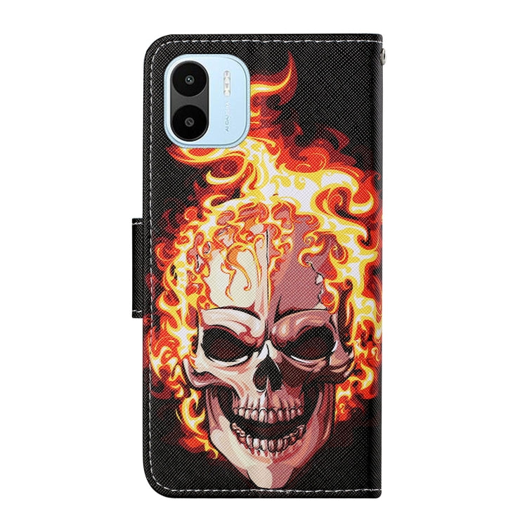 For Xiaomi Redmi A1 Colored Drawing Pattern Leather Phone Case(Flame Skull) - Xiaomi Cases by PMC Jewellery | Online Shopping South Africa | PMC Jewellery