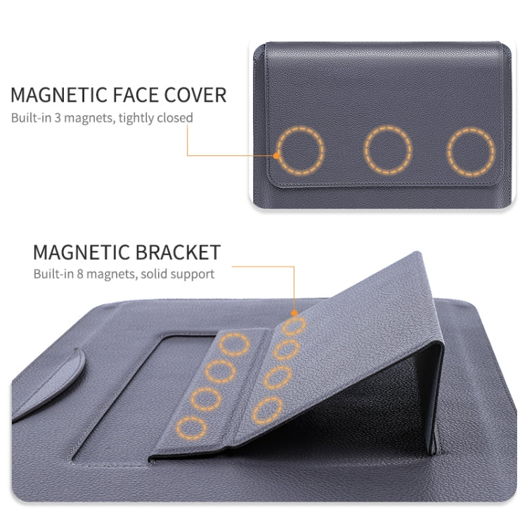 For MacBook 12 / 14 inch PU Leather 4 in 1 Laptop Bag with Functional Bracket(Space Gray) - Protective Bags by PMC TechLife | Online Shopping South Africa | PMC TechLife