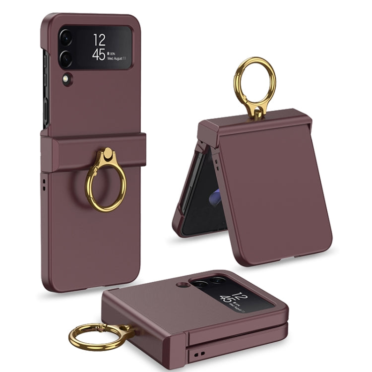 For Samsung Galaxy Z Flip4 GKK Ultrathin Hinge Full Coverage Phone Case with Ring Holder(Wine Red) - Galaxy Z Flip4 5G Cases by GKK | Online Shopping South Africa | PMC Jewellery