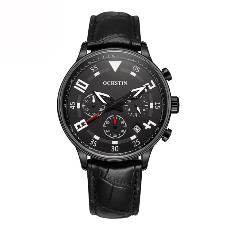 Ochstin 6050B Multifunctional Quartz Men Leather Watch(Black+Black+Black) - Leather Strap Watches by OCHSTIN | Online Shopping South Africa | PMC Jewellery | Buy Now Pay Later Mobicred