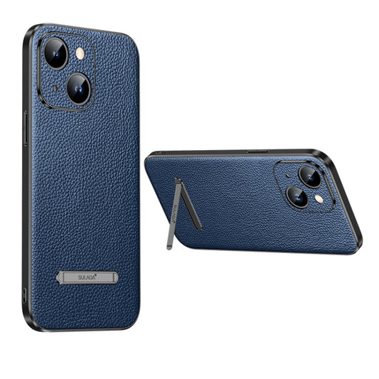 For iPhone 14 Plus SULADA Famous Artisan Series Litchi Leather PC + TPU Phone Case(Blue) - iPhone 14 Plus Cases by SULADA | Online Shopping South Africa | PMC Jewellery