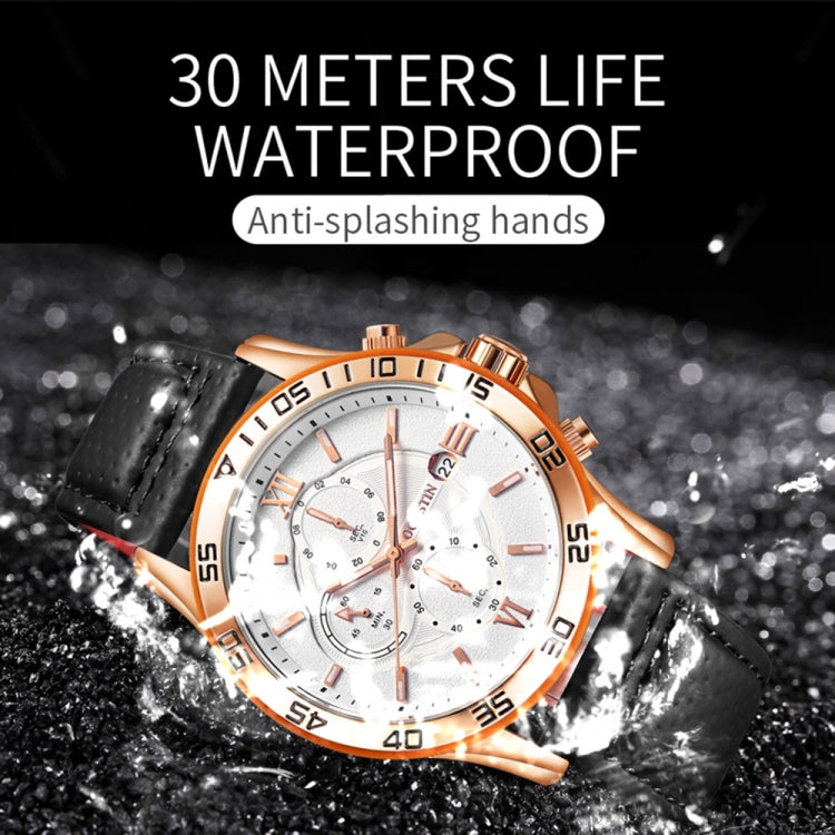 OCHSTIN 6068A Multifunctional Quartz Waterproof Luminous Men Watch(Rose Gold+Black) - Leather Strap Watches by OCHSTIN | Online Shopping South Africa | PMC Jewellery | Buy Now Pay Later Mobicred