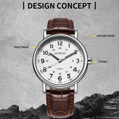 OCHSTIN 6081C Fashion Hollow Men Leather Quartz Watch(Gold+White+Black) - Leather Strap Watches by OCHSTIN | Online Shopping South Africa | PMC Jewellery | Buy Now Pay Later Mobicred