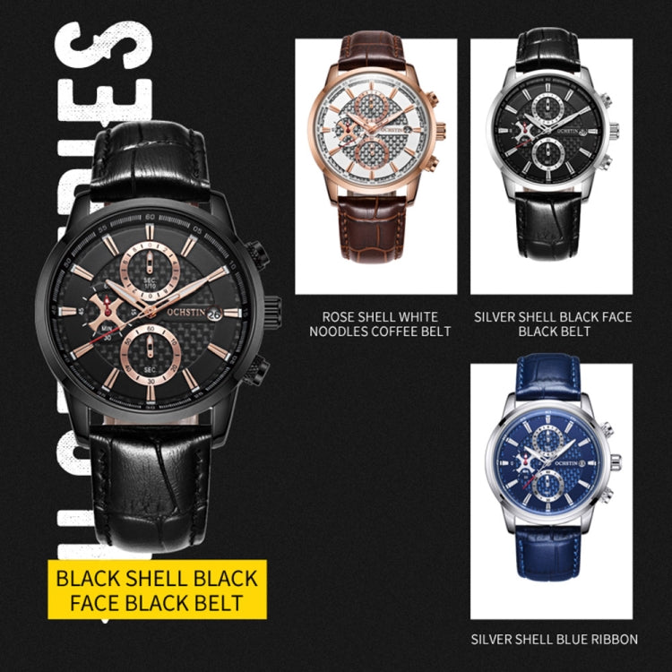 OCHSTIN 6085B Multifunctional Quartz Waterproof Men Leather Watch(Black) - Leather Strap Watches by OCHSTIN | Online Shopping South Africa | PMC Jewellery | Buy Now Pay Later Mobicred