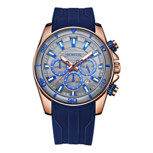 OCHSTIN 6094A Multifunctional Quartz Waterproof Luminous Men Watch(Rose Gold+Grey+Blue) - Leather Strap Watches by OCHSTIN | Online Shopping South Africa | PMC Jewellery | Buy Now Pay Later Mobicred