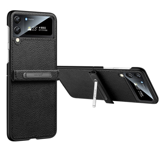 For Samsung Galaxy Z Flip3 5G SULADA Invisible Bracket Leather Back Cover Phone Case(Black) - Galaxy Phone Cases by SULADA | Online Shopping South Africa | PMC Jewellery