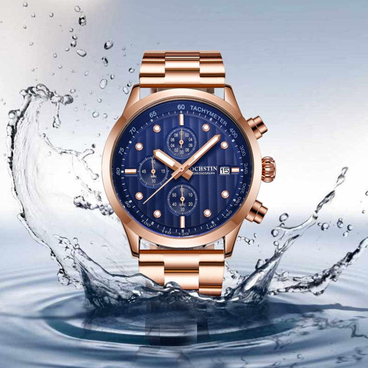 OCHSTIN 7245 Fashion Steel Strap Multifunctional Quartz Men Watch(Rose Gold Blue) - Metal Strap Watches by OCHSTIN | Online Shopping South Africa | PMC Jewellery | Buy Now Pay Later Mobicred