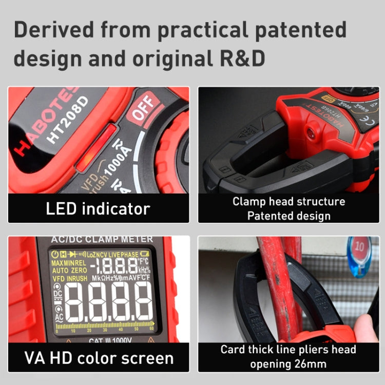 HABOTEST HT208D 1000A Digital Clamp Multi-Function Burn-proof Universal Meter - Digital Multimeter by HABOTEST | Online Shopping South Africa | PMC Jewellery | Buy Now Pay Later Mobicred