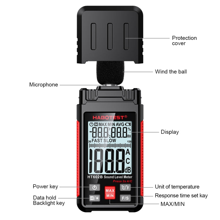 HABOTEST HT602B Multifunctional Digital Display Noise Decibel Tester - free shipping - PMC TechLife - Order now!