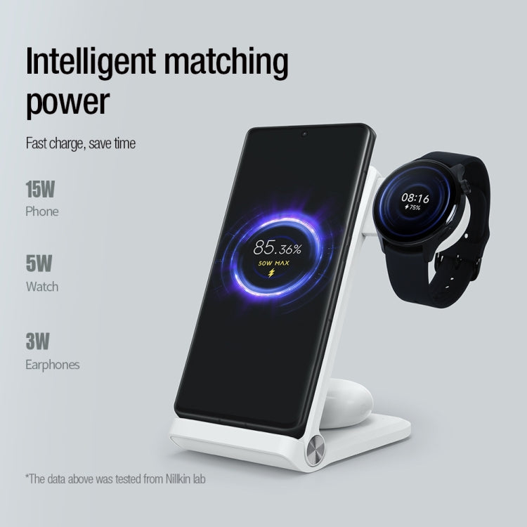 NILLKIN 3 in 1 Wireless Charger with Xiaomi S1 Pro Watch Charger, Plug Type:EU Plug(White) - Wireless Charger by NILLKIN | Online Shopping South Africa | PMC Jewellery