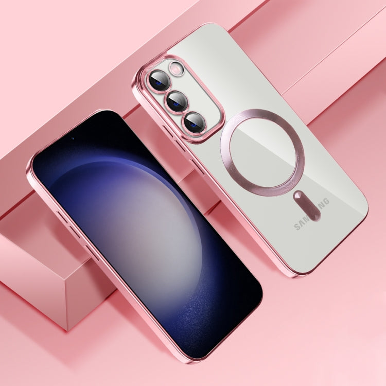 For Samsung Galaxy S23 5G CD Texture Plating TPU MagSafe Phone Case with Lens Film(Pink) - Galaxy S23 5G Cases by PMC TechLife | Online Shopping South Africa | PMC TechLife | Buy Now Pay Later Mobicred