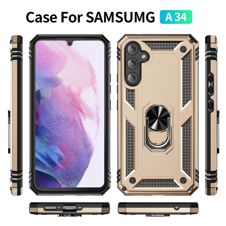 For Samsung Galaxy A34 Shockproof TPU + PC Phone Case with Holder(Gold) - free shipping - PMC TechLife - Order now!