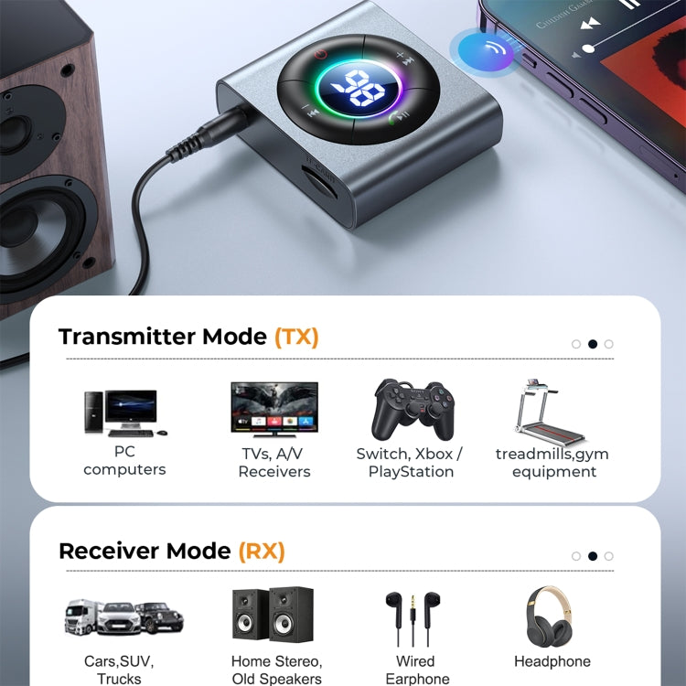 JOYROOM JR-CB2 2 in 1 Bluetooth 5.3 Car Wireless FM Transmitter Receiver(Dark Grey) - Bluetooth Car Kits by JOYROOM | Online Shopping South Africa | PMC Jewellery