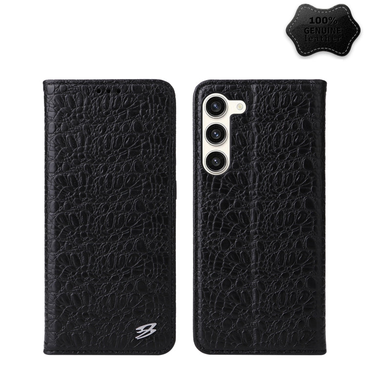 For Samsung Galaxy S23 5G Fierre Shann Crocodile Texture Magnetic Genuine Leather Phone Case(Black) - Galaxy S23 5G Cases by FIERRE SHANN | Online Shopping South Africa | PMC Jewellery | Buy Now Pay Later Mobicred