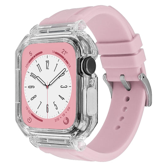 Crystal Clear Polycarbonate Case Silicone Watch Band For Apple Watch Series 8&7 45mm / SE 2&6&SE&5&4 44mm / 3&2&1 42mm(Pink) - Watch Cases by PMC Jewellery | Online Shopping South Africa | PMC Jewellery | Buy Now Pay Later Mobicred