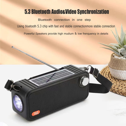 T&G TG637 Outdoor Portable Solar Power Wireless Bluetooth Speaker with FM / Flashlight / TF Card Slot(Black) - Desktop Speaker by T&G | Online Shopping South Africa | PMC Jewellery