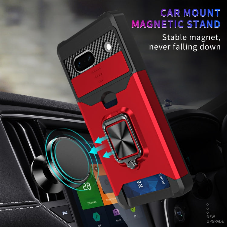 For Google Pixel 7a Camera Shield Card Slot Phone Case with Ring Holder(Black) - free shipping - PMC TechLife - Order now!