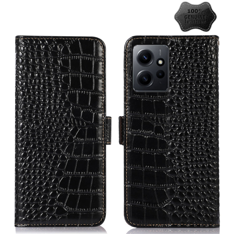 For Xiaomi Redmi Note 12 4G Global Crocodile Top Layer Cowhide Leather Phone Case(Black) - Note 12 Cases by PMC TechLife | Online Shopping South Africa | PMC TechLife