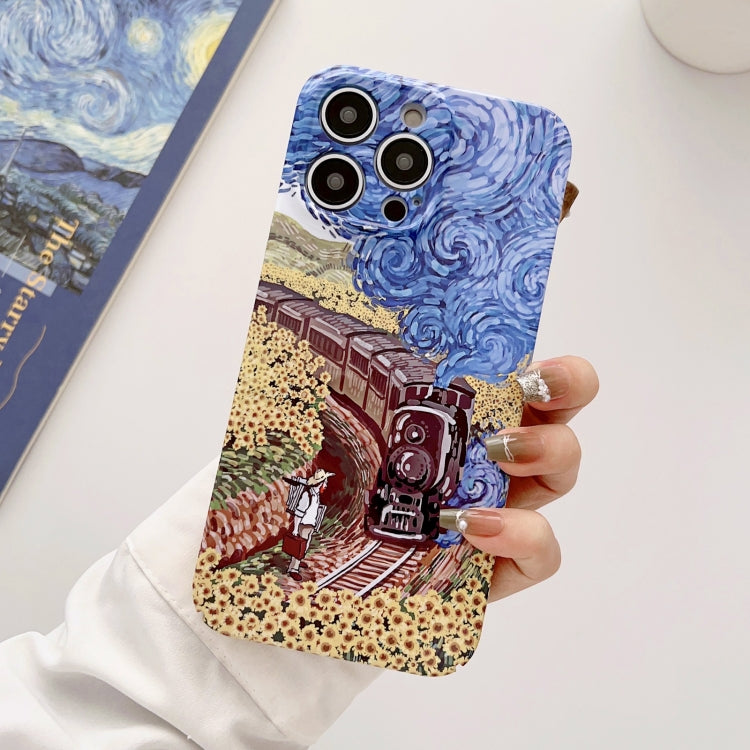 For iPhone 14 Precise Hole Oil Painting Glossy PC Phone Case(Train) - iPhone 14 Cases by PMC TechLife | Online Shopping South Africa | PMC TechLife