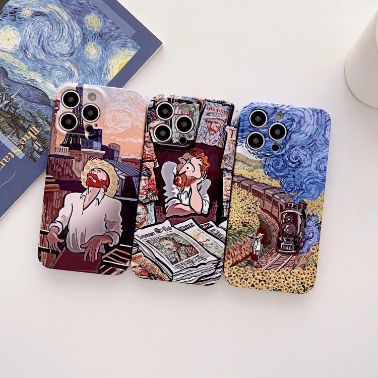 For iPhone 13 Precise Hole Oil Painting Glossy PC Phone Case(Newspaper) - iPhone 13 Cases by PMC TechLife | Online Shopping South Africa | PMC TechLife