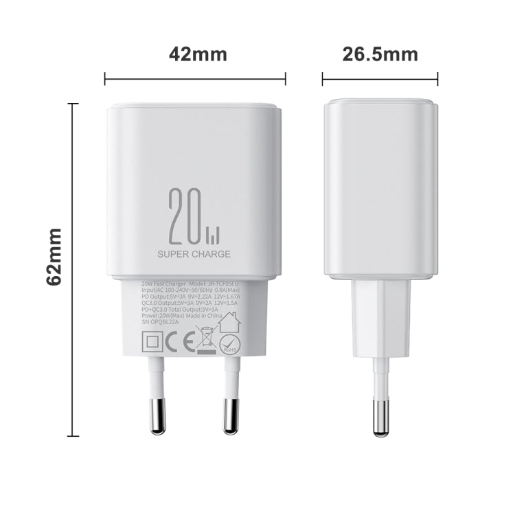 J0YROOM TCF05 20W USB+USB-C/Type-C Fast Charger, Specification:EU Plug(White) - USB Charger by JOYROOM | Online Shopping South Africa | PMC Jewellery