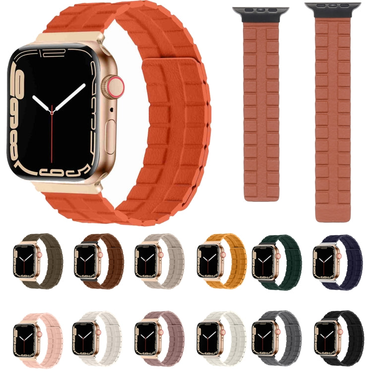 Square Two-section Leather Magnetic Watch Band For Apple Watch Series 8&7 41mm / SE 2&6&SE&5&4 40mm / 3&2&1 38mm(Rose Pink) -  by PMC Jewellery | Online Shopping South Africa | PMC Jewellery