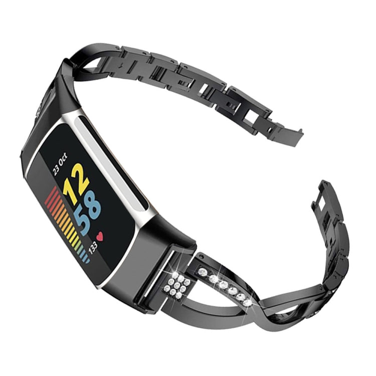 For Fitbit Charge 3 / 4 Diamond Metal Watch Band(Black) - Smart Wear by PMC TechLife | Online Shopping South Africa | PMC TechLife