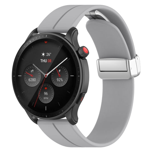 For Amazfit GTR 4 Magnetic Fold Clasp Silver Buckle Silicone Watch Band(Light Grey) -  by PMC Jewellery | Online Shopping South Africa | PMC Jewellery