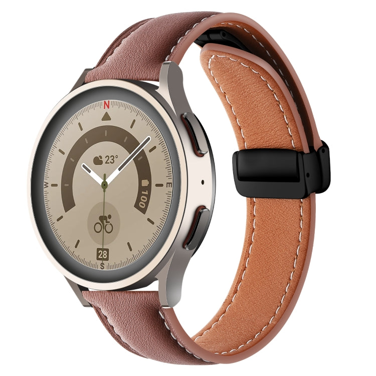 22mm Folding Buckle Plain Weave Genuine Leather Watch Band(Brown+Black) - Smart Wear by PMC TechLife | Online Shopping South Africa | PMC TechLife