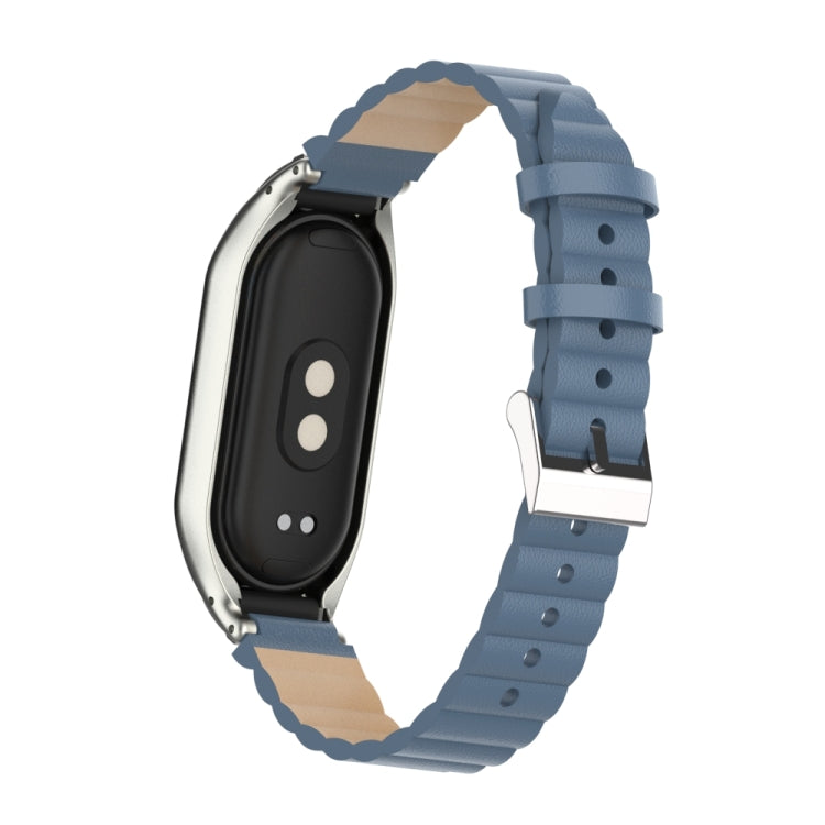 For Xiaomi Mi Band 8 Integrated Metal Case + Bamboo Leather Watch Band(Silver Grey) - Smart Wear by PMC Jewellery | Online Shopping South Africa | PMC Jewellery