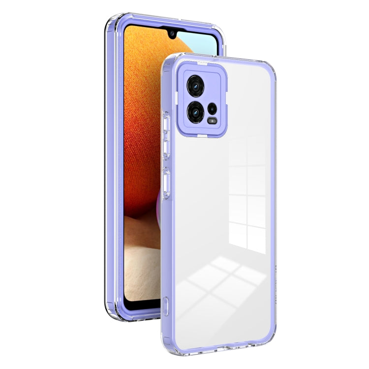 For Motorola Moto G72 5G 3 in 1 Clear TPU Color PC Frame Phone Case(Purple) - Motorola Cases by PMC Jewellery | Online Shopping South Africa | PMC Jewellery