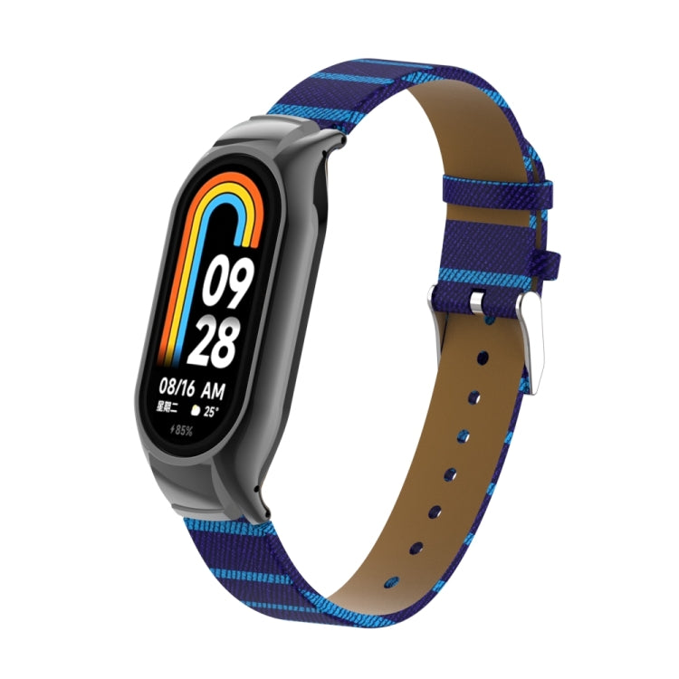 For Xiaomi Mi Band 8 Integrated Metal Case + Secondary Color Leather Watch Band(Blue) - Smart Wear by PMC Jewellery | Online Shopping South Africa | PMC Jewellery