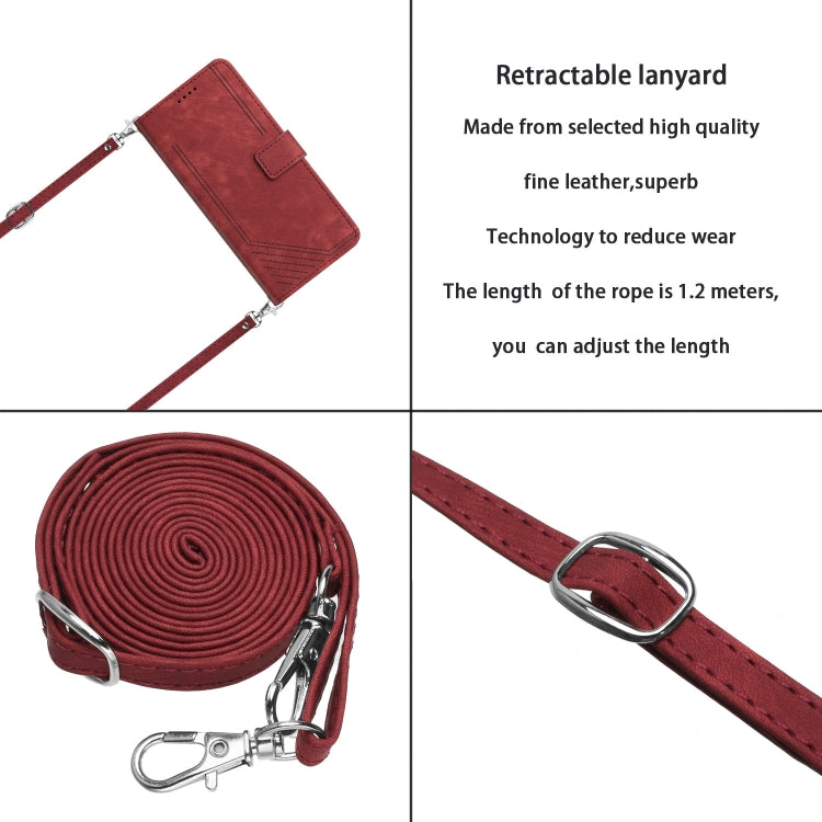 For Xiaomi Redmi 9C / 10A  / Poco C31 Skin Feel Stripe Pattern Leather Phone Case with Lanyard(Red) - free shipping - PMC TechLife - Order now!