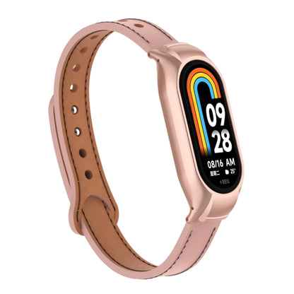 For Xiaomi Mi Band 8 Integrated Metal Case + Double Nail Microfiber Leather Watch Band(Pink) - Smart Wear by PMC Jewellery | Online Shopping South Africa | PMC Jewellery