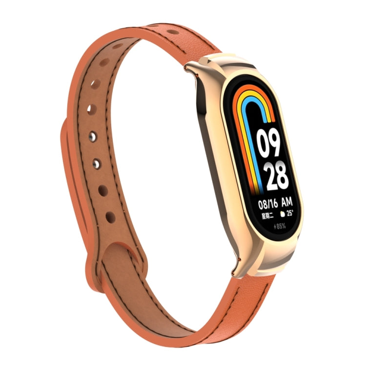 For Xiaomi Mi Band 8 Integrated Metal Case + Double Nail Microfiber Leather Watch Band(Orange) - Smart Wear by PMC Jewellery | Online Shopping South Africa | PMC Jewellery