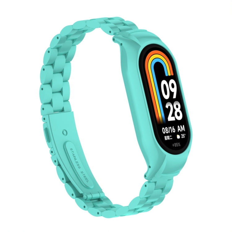 For Xiaomi Mi Band 8 Integrated Metal Case + Three-bead Watch Band(Tiffany Blue) - Smart Wear by PMC Jewellery | Online Shopping South Africa | PMC Jewellery