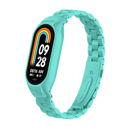 For Xiaomi Mi Band 8 Integrated Metal Case + Three-bead Watch Band(Tiffany Blue) - Smart Wear by PMC Jewellery | Online Shopping South Africa | PMC Jewellery