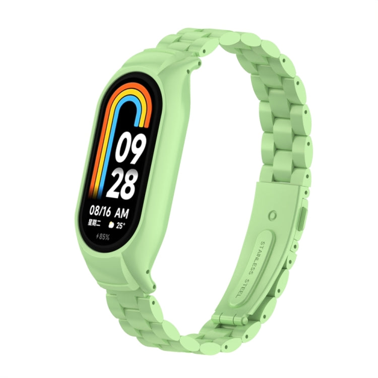 For Xiaomi Mi Band 8 Integrated Metal Case + Three-bead Watch Band(Matcha Green) - Smart Wear by PMC Jewellery | Online Shopping South Africa | PMC Jewellery