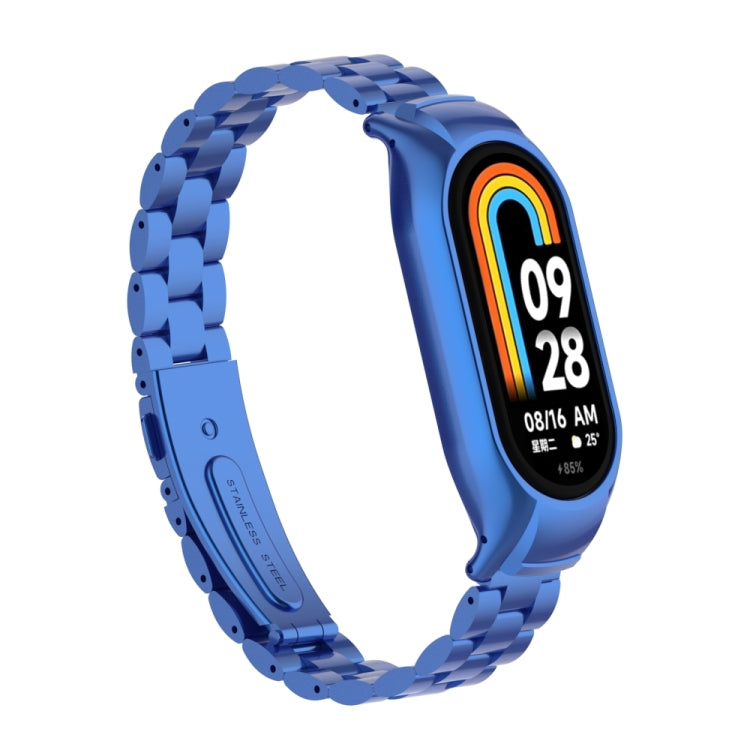 For Xiaomi Mi Band 8 Integrated Metal Case + Three-bead Watch Band(Blue) - Smart Wear by PMC Jewellery | Online Shopping South Africa | PMC Jewellery