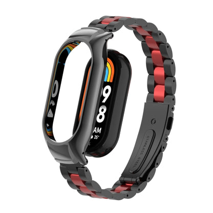 For Xiaomi Mi Band 8 Integrated Metal Case + Three-bead Watch Band(Black+Red) - Smart Wear by PMC Jewellery | Online Shopping South Africa | PMC Jewellery