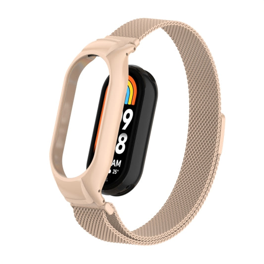 For Xiaomi Mi Band 8 Integrated Metal Case + Milanese Magnetic Watch Band(Milk Tea Color) - Smart Wear by PMC Jewellery | Online Shopping South Africa | PMC Jewellery