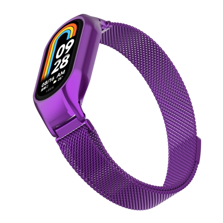 For Xiaomi Mi Band 8 Integrated Metal Case + Milanese Magnetic Watch Band(Purple) - Smart Wear by PMC Jewellery | Online Shopping South Africa | PMC Jewellery