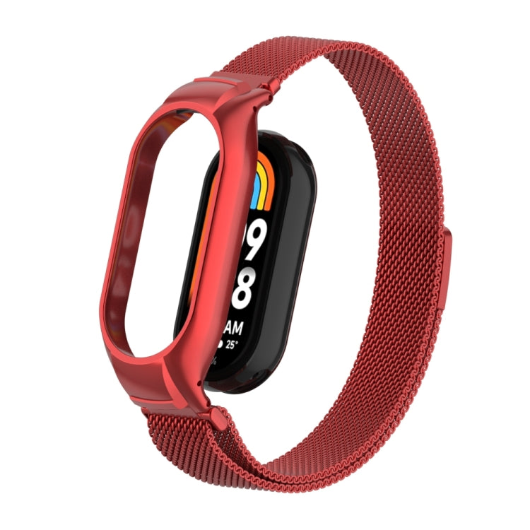 For Xiaomi Mi Band 8 Integrated Metal Case + Milanese Magnetic Watch Band(Red) - Smart Wear by PMC Jewellery | Online Shopping South Africa | PMC Jewellery