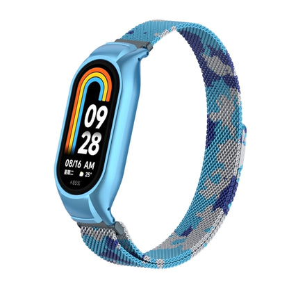 For Xiaomi Mi Band 8 Integrated Metal Case + Milanese Magnetic Watch Band(Camouflage Blue) - Smart Wear by PMC Jewellery | Online Shopping South Africa | PMC Jewellery
