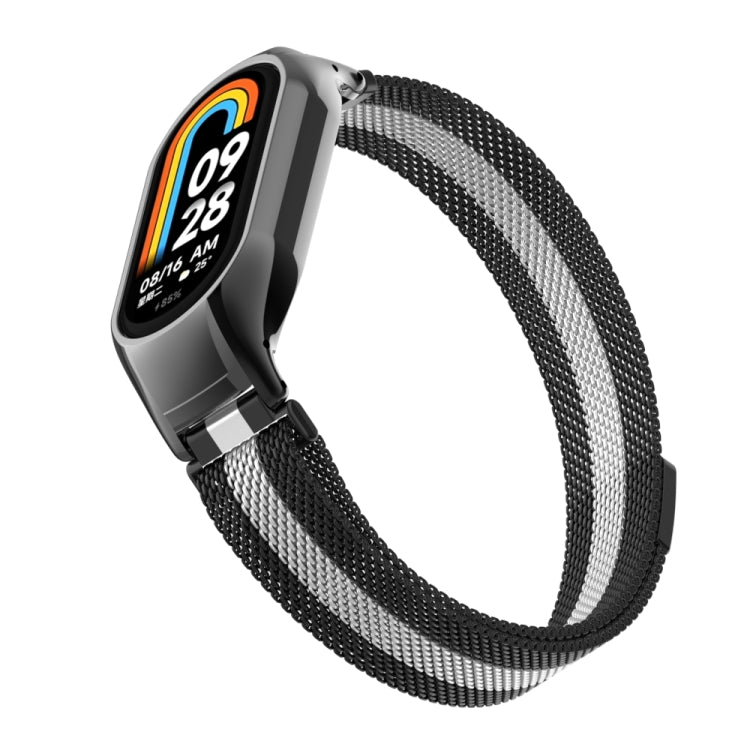 For Xiaomi Mi Band 8 Integrated Metal Case + Milanese Magnetic Watch Band(Black+Silver) - Smart Wear by PMC Jewellery | Online Shopping South Africa | PMC Jewellery